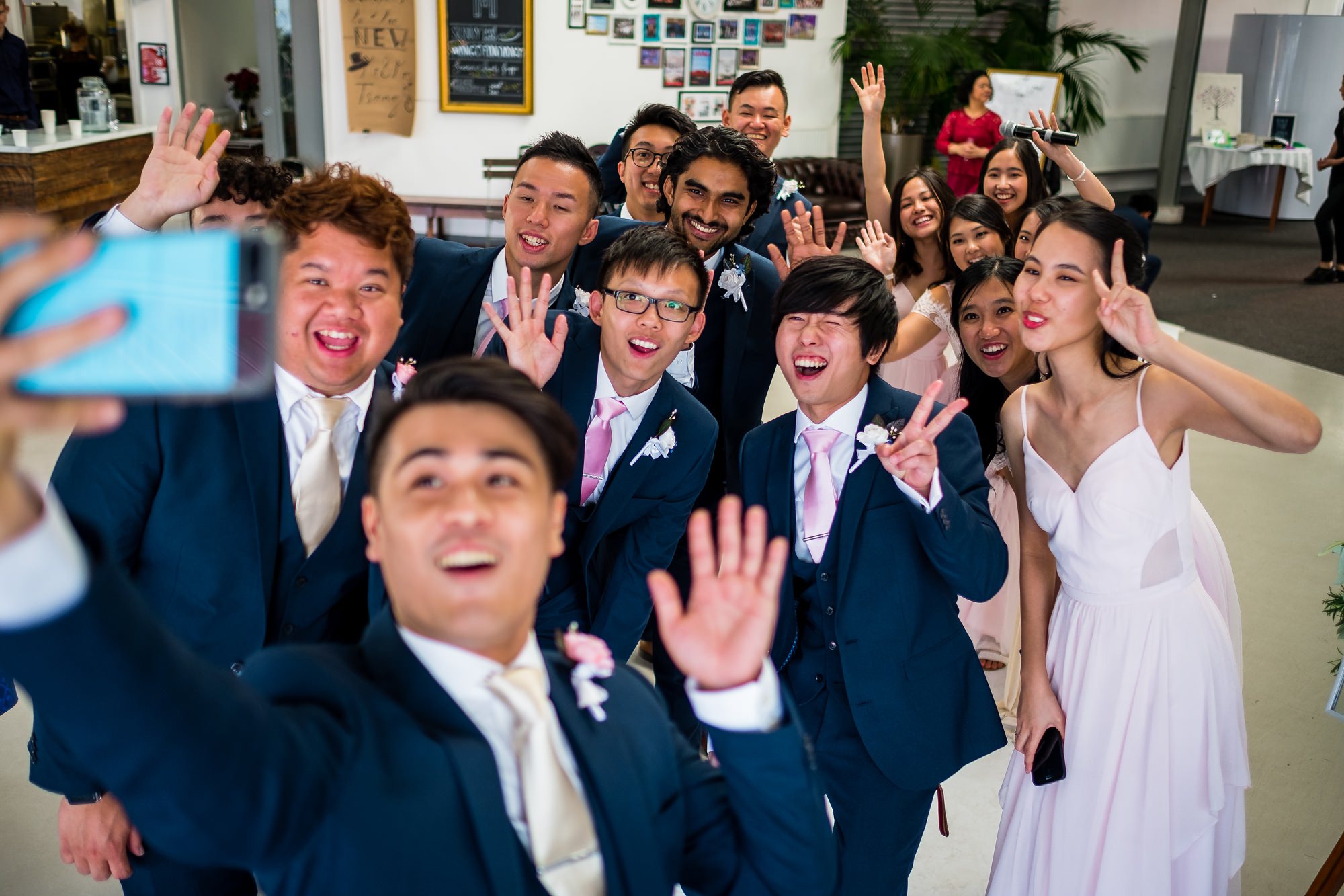 wedding party doing a selfie