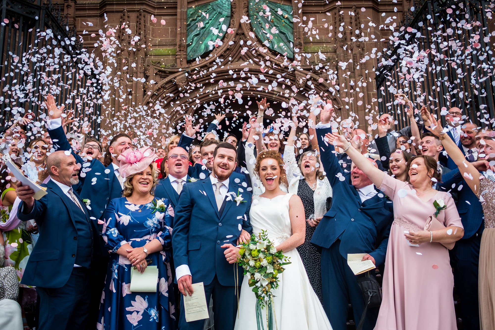 confetti on church steps