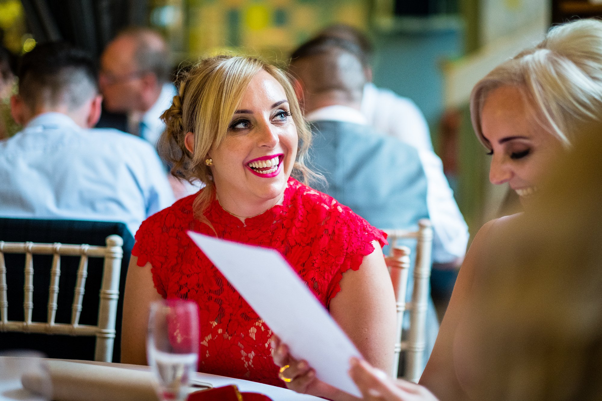wedding guest smiling in oh me, oh my