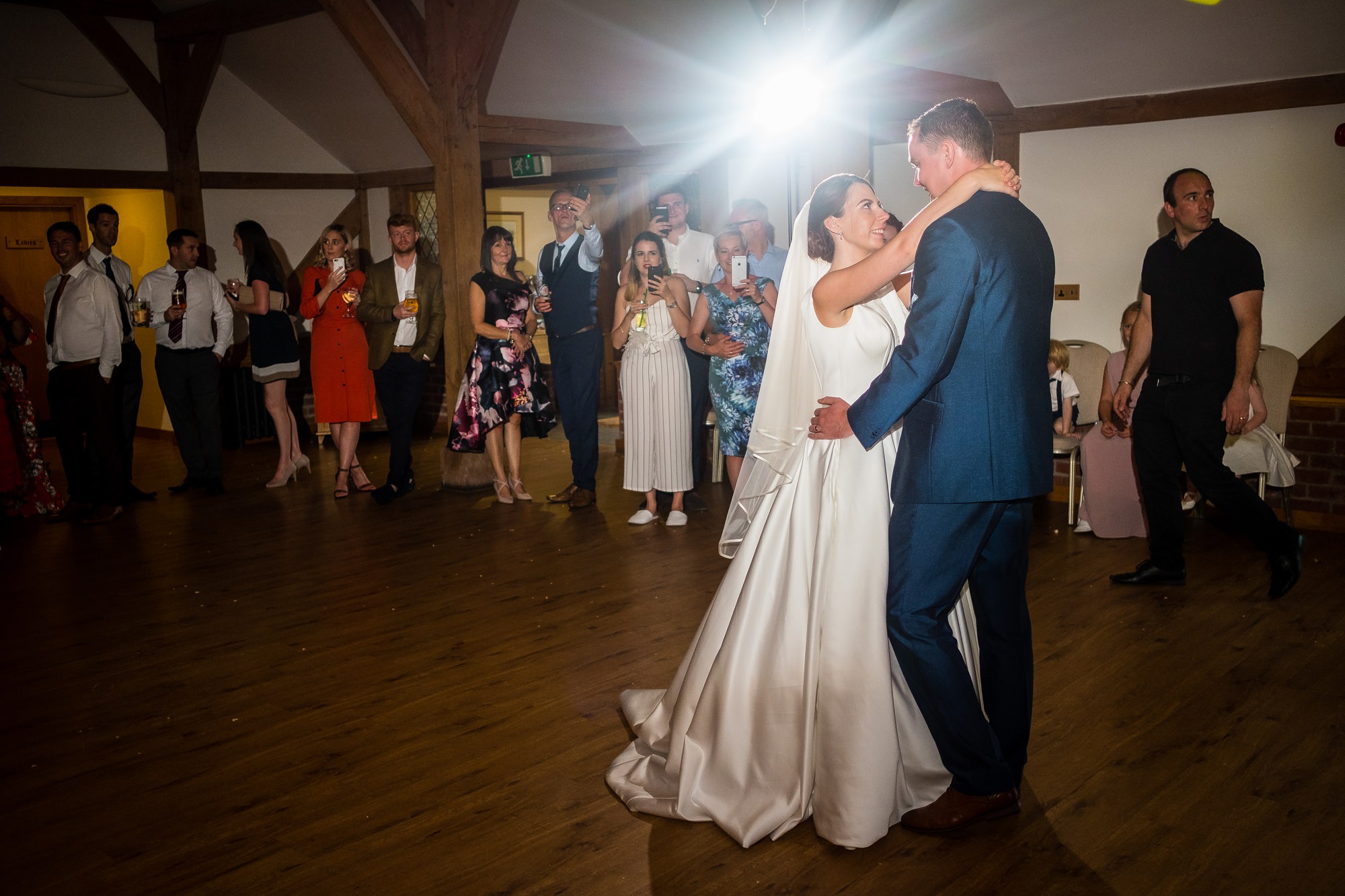 bride and groom doing their first dance at sandhole oak barn