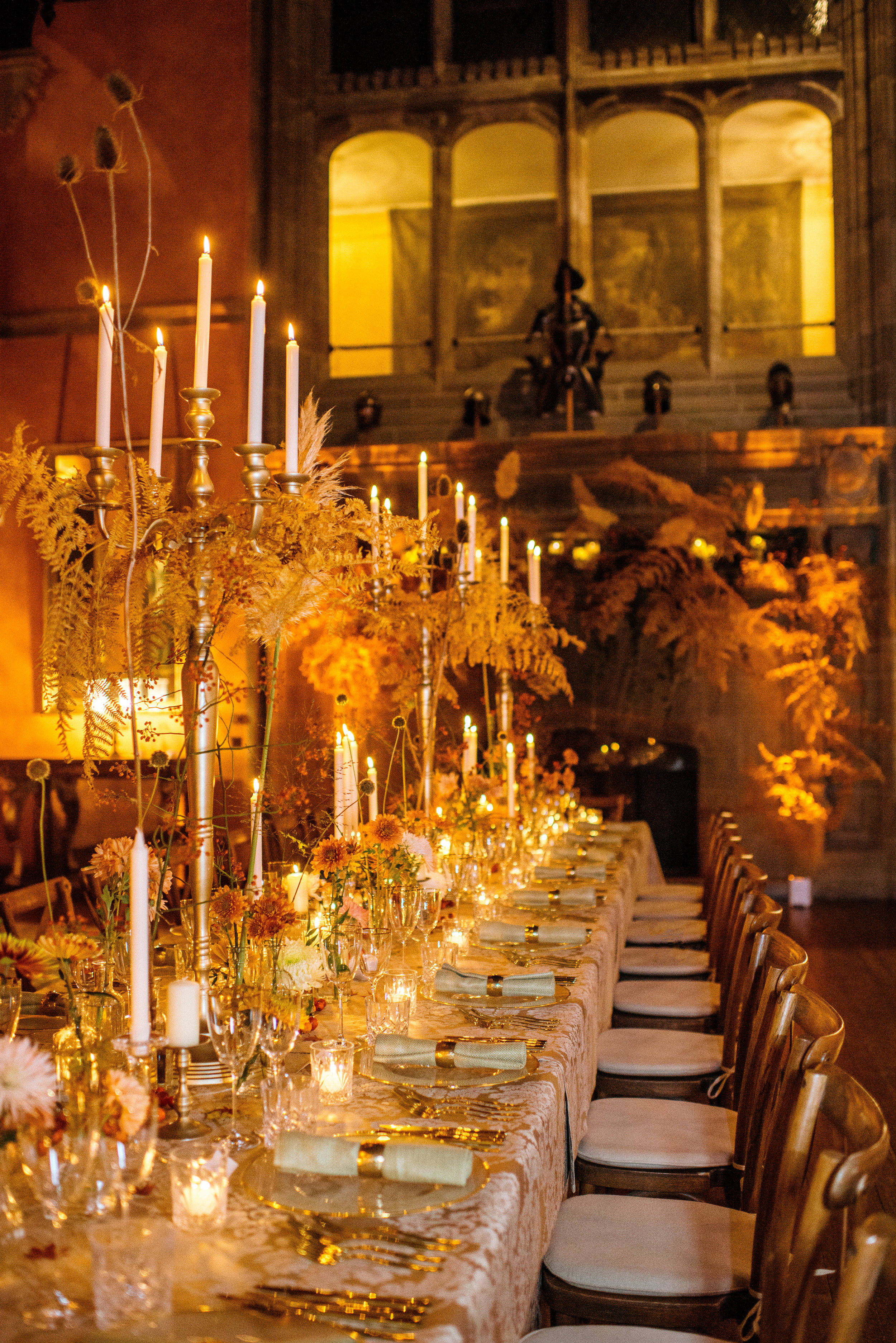 Candelabra with bracken Autumn Dinner Cowdray House