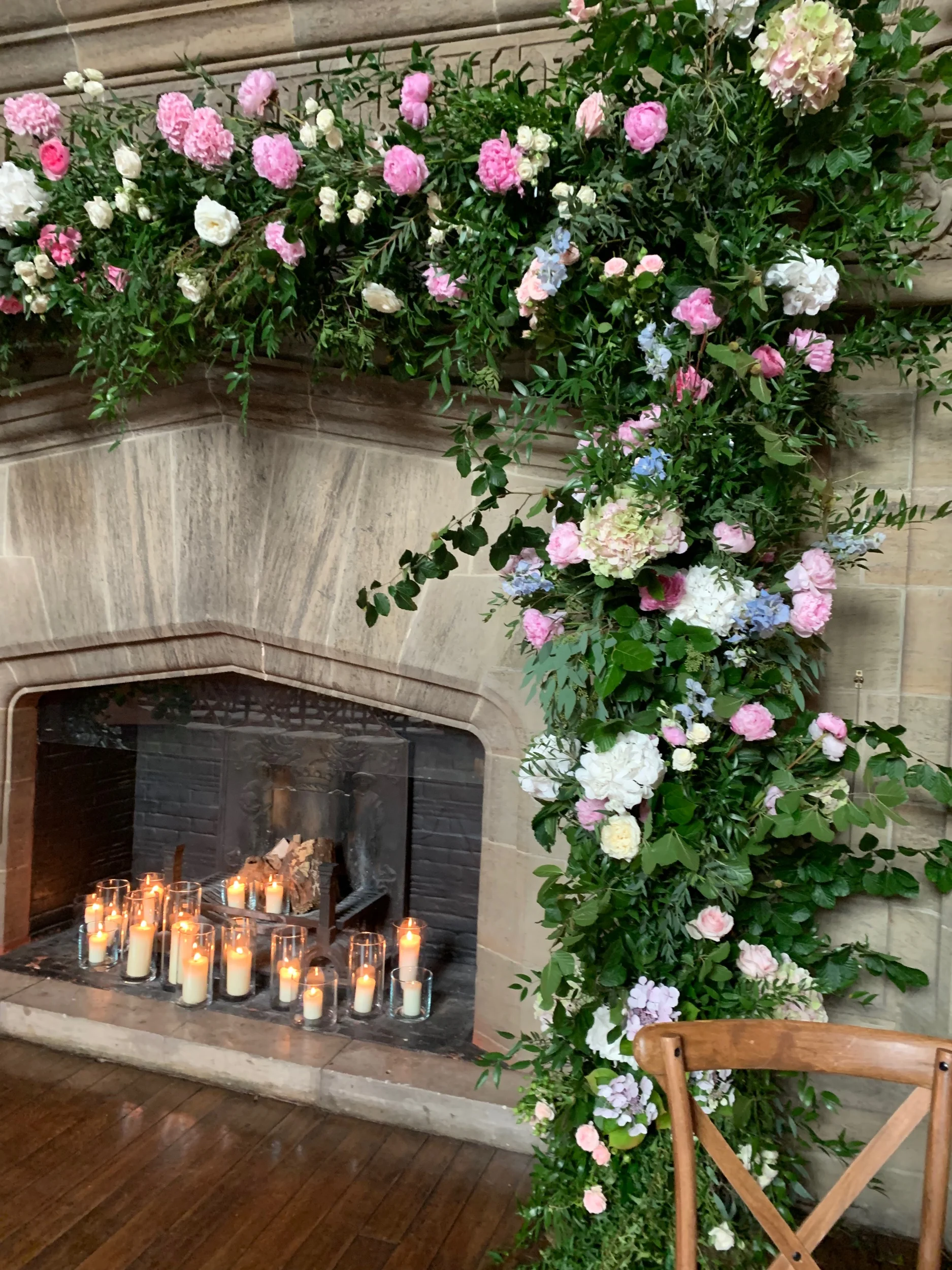 Fireplace flowers made without floral foam