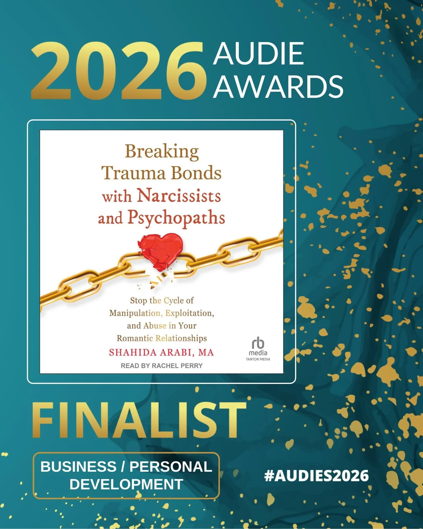 I feel shocked and thrilled to be an Audie Finalist! Thank you so much to @tantoraudio @brandyl12754 and author Shahida Arabi @selfcarewarrior for trusting me with this book. What an honor to be nominated alongside these popular authors. The topic is