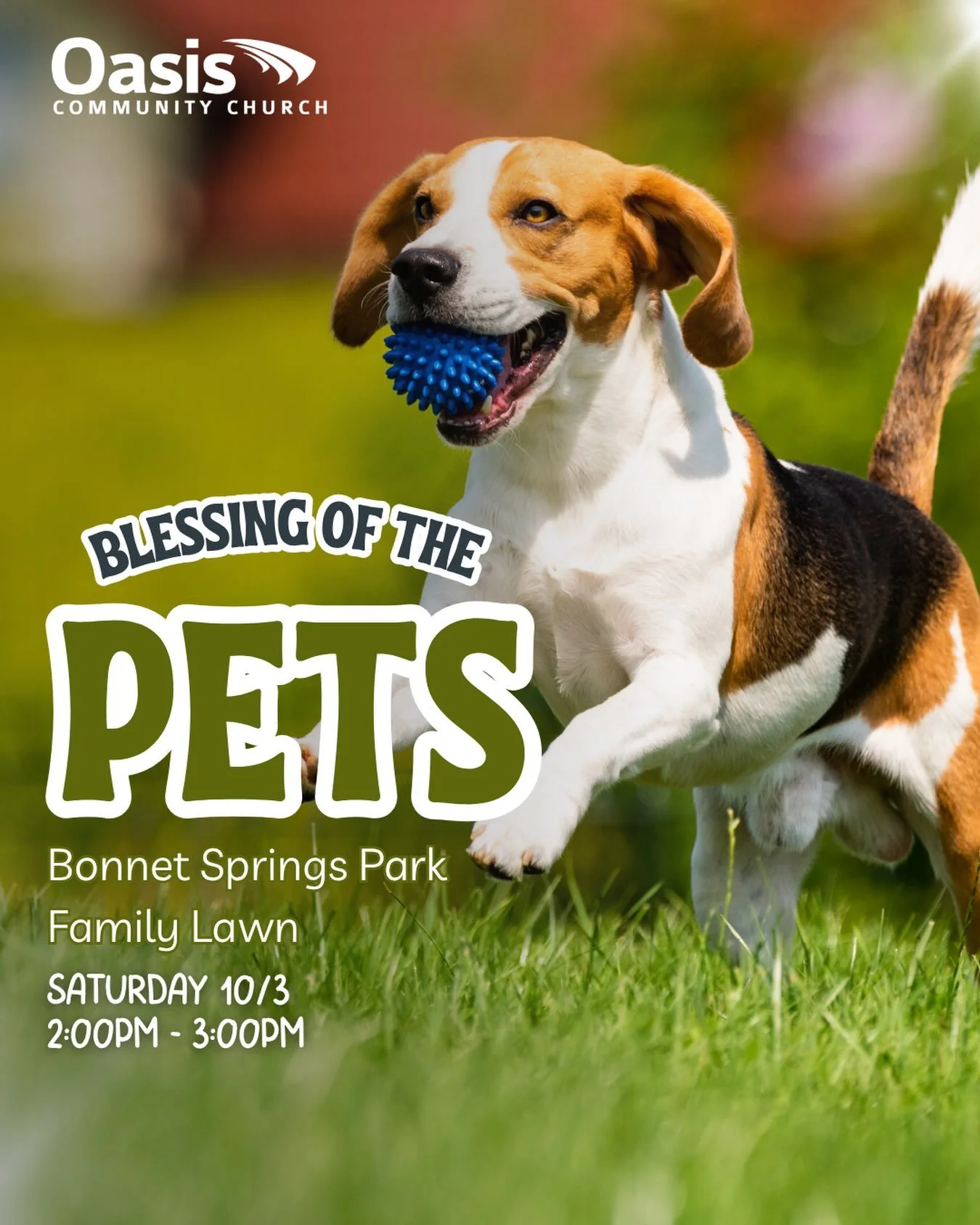 This Saturday, bring your animal friends to Bonnet Springs Park for our first ever Blessing of the Pets. From 2-3pm, we will meet on the family lawn area near the Children&rsquo;s museum to receive a blessing for your pet and a commemorative keepsake