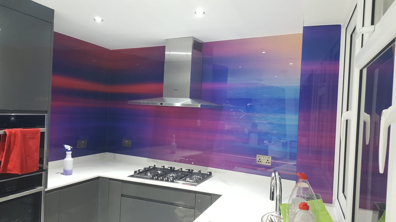 Splashback Toughened Glass Unique Modern New Abstract Colorful Waves Any Sizes 