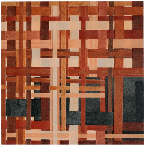 Pilar Agüero-Esparza Skin Tone 5 Mahogany, tan, peach, apricot, sepia, burnt sienna, 2017 crayon, color pencil, paper Weaving and collage on mixed media board