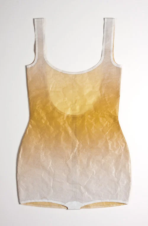 Golden U-back suit, 2012 Ink on matsuo kozo, thread Monotype on matsuo kozo, stitching Photo: Jeffrey M. Bruce