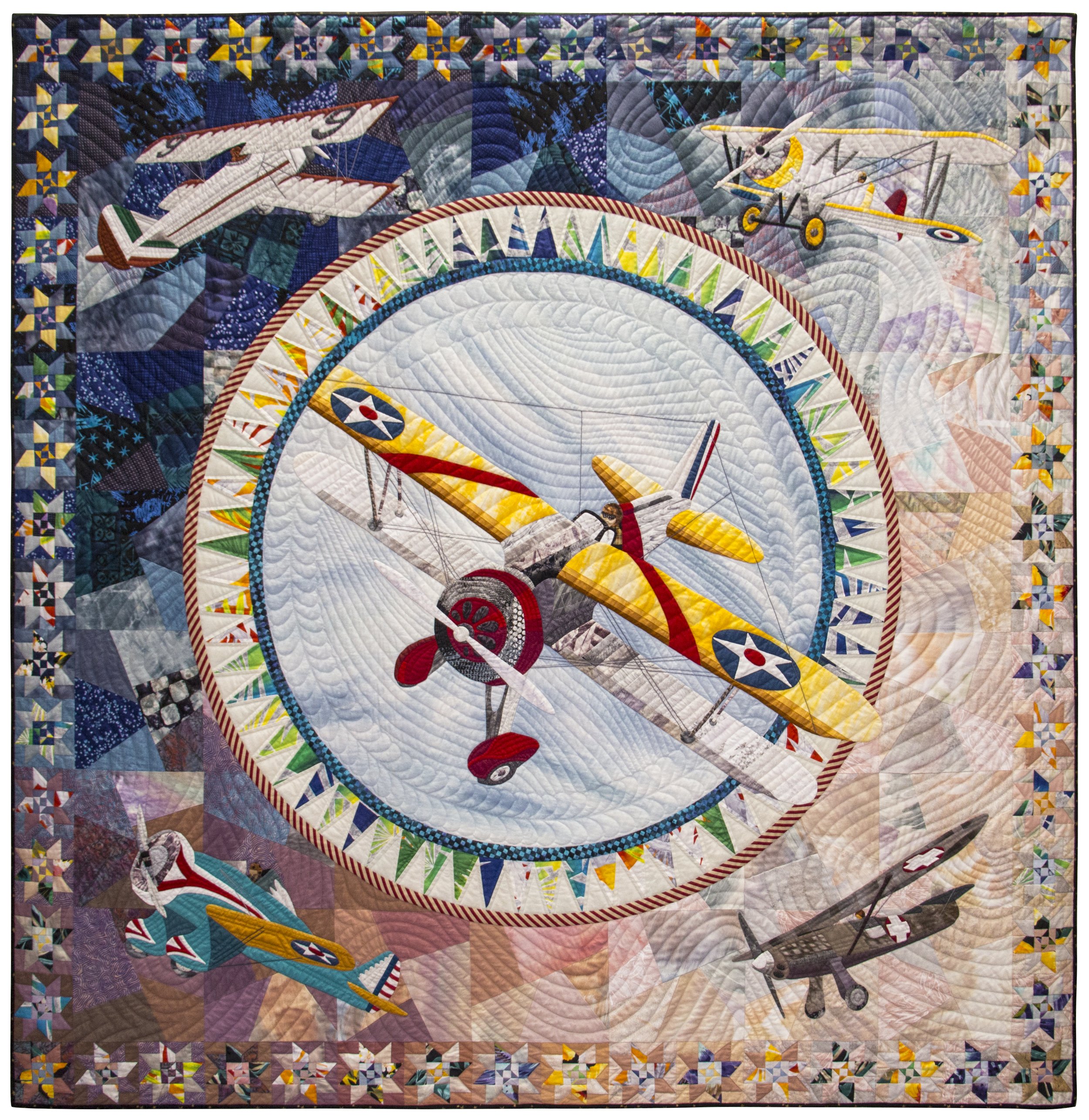 Left: Jonathan Shannon, Air Show, 1992, Loan Courtesy of the National Quilt Museum, Paducah. Gift of Jonathan J. Shannon.