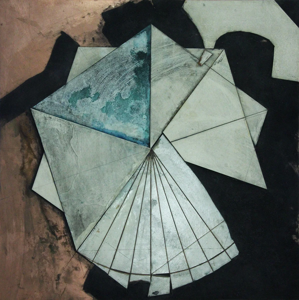 Shifted Pentagons -- New Collagraph Print and Plate