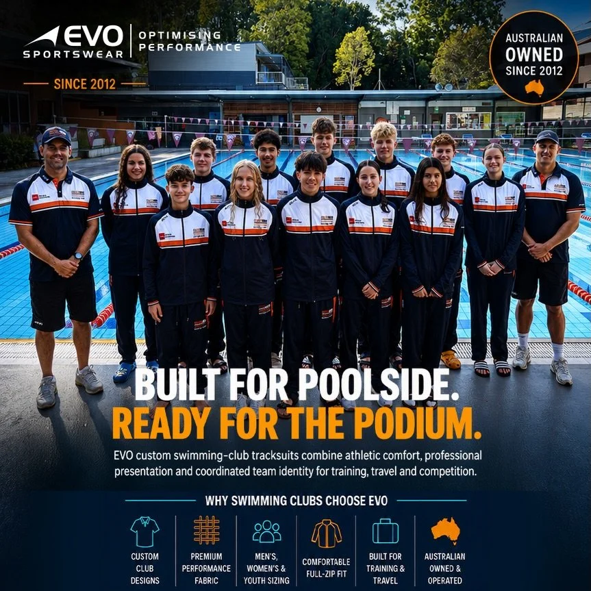 👌🏼 Built for poolside. Ready for the podium. 🏊&zwj;♂️🏆

Custom teamwear designed to keep your club looking united from training days to competition days. Premium performance fabrics, comfortable fits and fully custom designs made for every member
