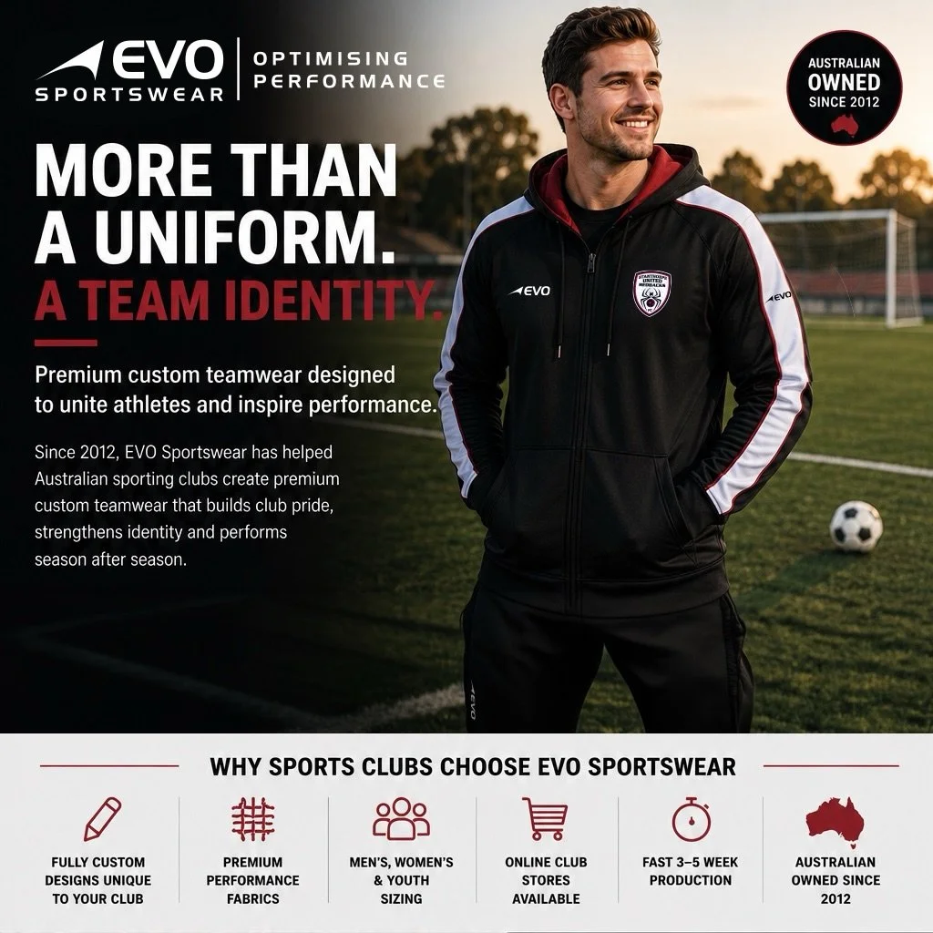 👌🏼 More than a uniform. It&rsquo;s your team identity. 🏆

Custom teamwear built for performance, designed to represent your club with pride.

🇦🇺 Australian owned since 2012
⚡ Fast 3&ndash;5 week production
🎨 Fully custom designs
🏅 Premium perf