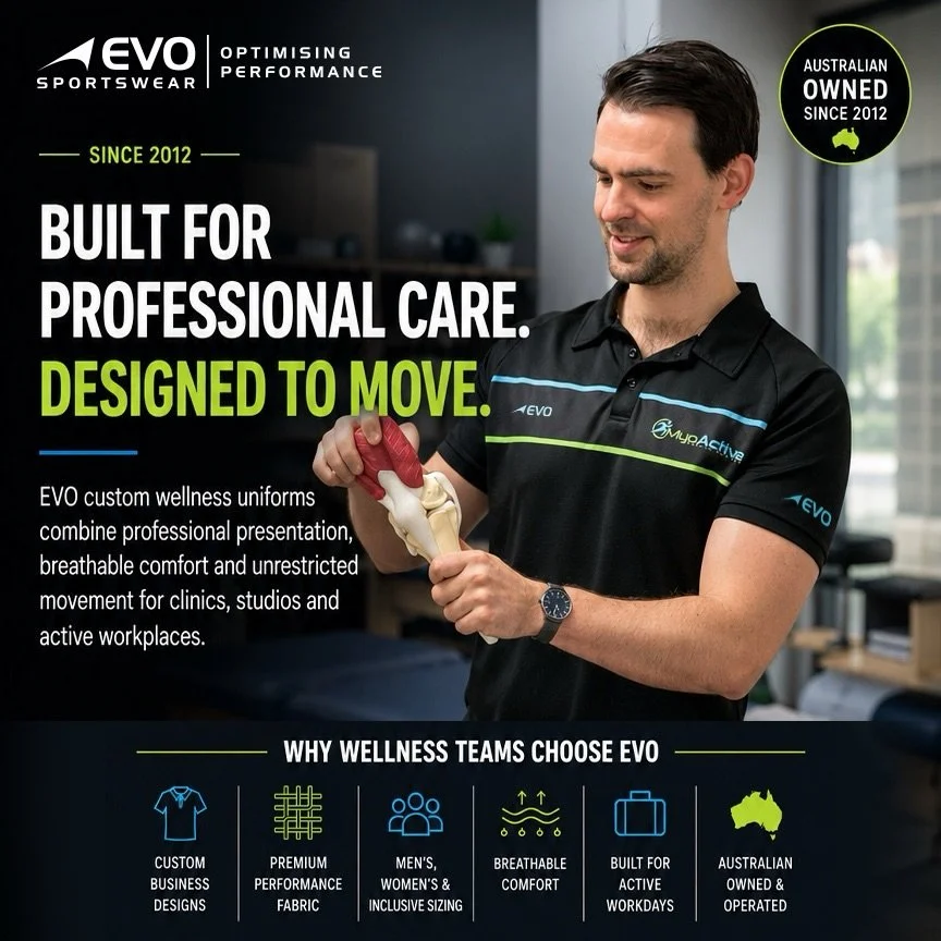👌🏼 Built for professional care. Designed to move. 💪

From clinics to studios, EVO Sportswear delivers premium custom uniforms that combine comfort, performance and professionalism.

Keep your team looking sharp and feeling comfortable all day long