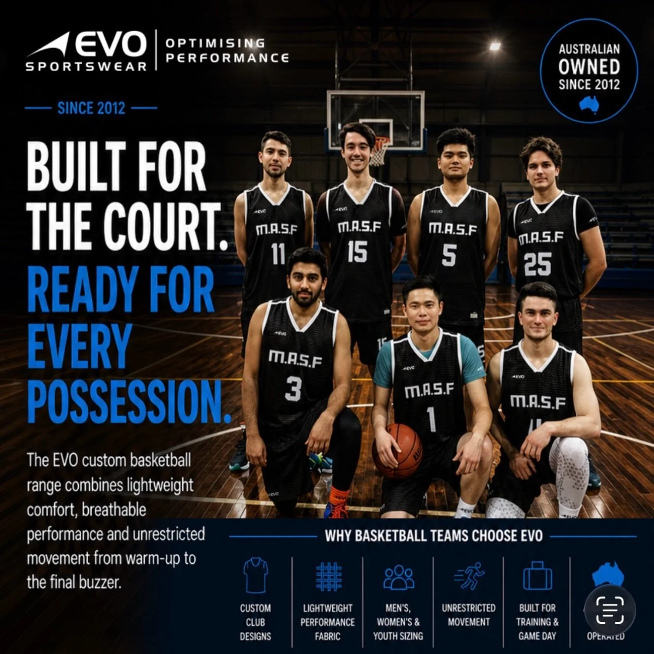👌🏼 Built for the court. Ready for every possession. 🏀

At EVO Sportswear, we create custom basketball teamwear designed for performance, comfort and style. From training sessions to game day, our lightweight, breathable fabrics allow your team to 