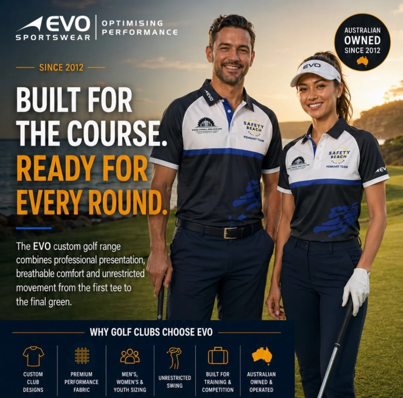 👌🏼 Built for the course. Ready for every round. ⛳️

From the first tee to the final green, EVO Sportswear delivers custom golf apparel designed for performance, comfort and style.

With premium breathable fabrics, unrestricted movement and fully cu