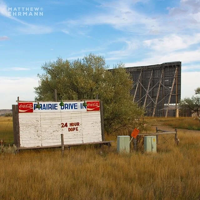 Prairie Drive-In, est. 1945. 
88.9 on your FM dial.
.
#roadtrip #drivein #mpeart #photosfromtheroad #24hour #dope #bluesky #clouds #terry #montana #marquis #movie #signgeeks #coke #cocacola #printsavailable #linkinbio #country #retro #cocacola_fansof