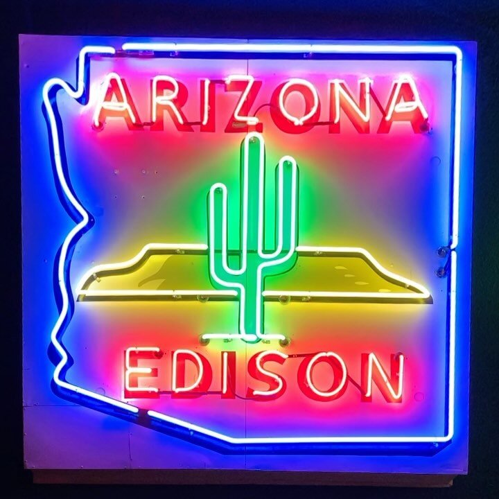 Originally installed in 1950, the Arizona Edison sign (one of two) was later gifted to the city of Casa Grande. The neon was changed to say &ldquo;Casa Grande, Arizona,&rdquo; and retained the cactus, mountain, and Arizona state shape. When restored,