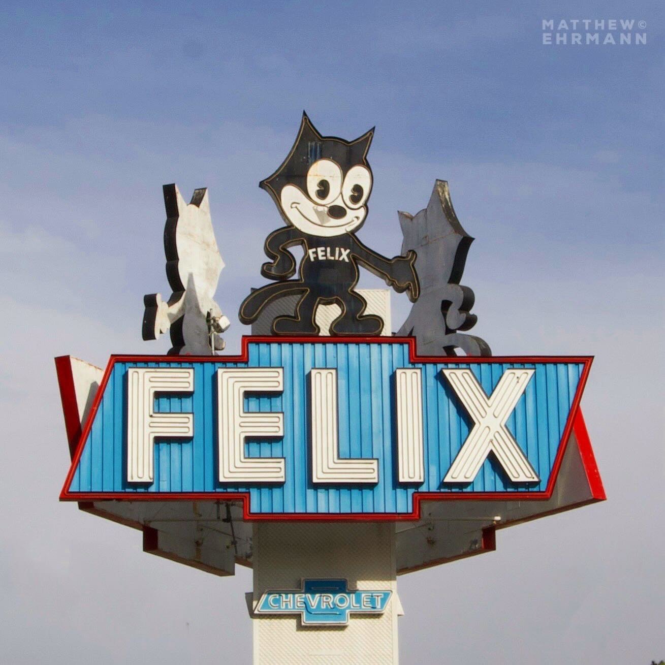 If the Hollywood Sign is the most memorable symbol of Tinsel Town, the giant Felix the Cat, smiling from the rooftop of Felix Chevrolet, is arguably the second most iconic sign in Los Angeles. In fact, the histories of the Cat and the Auto Dealership