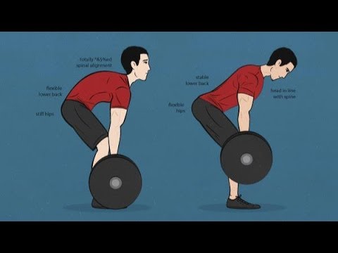 Good deadlift on the right, not so good on the left. Notice the nice, neutral spine on the right.