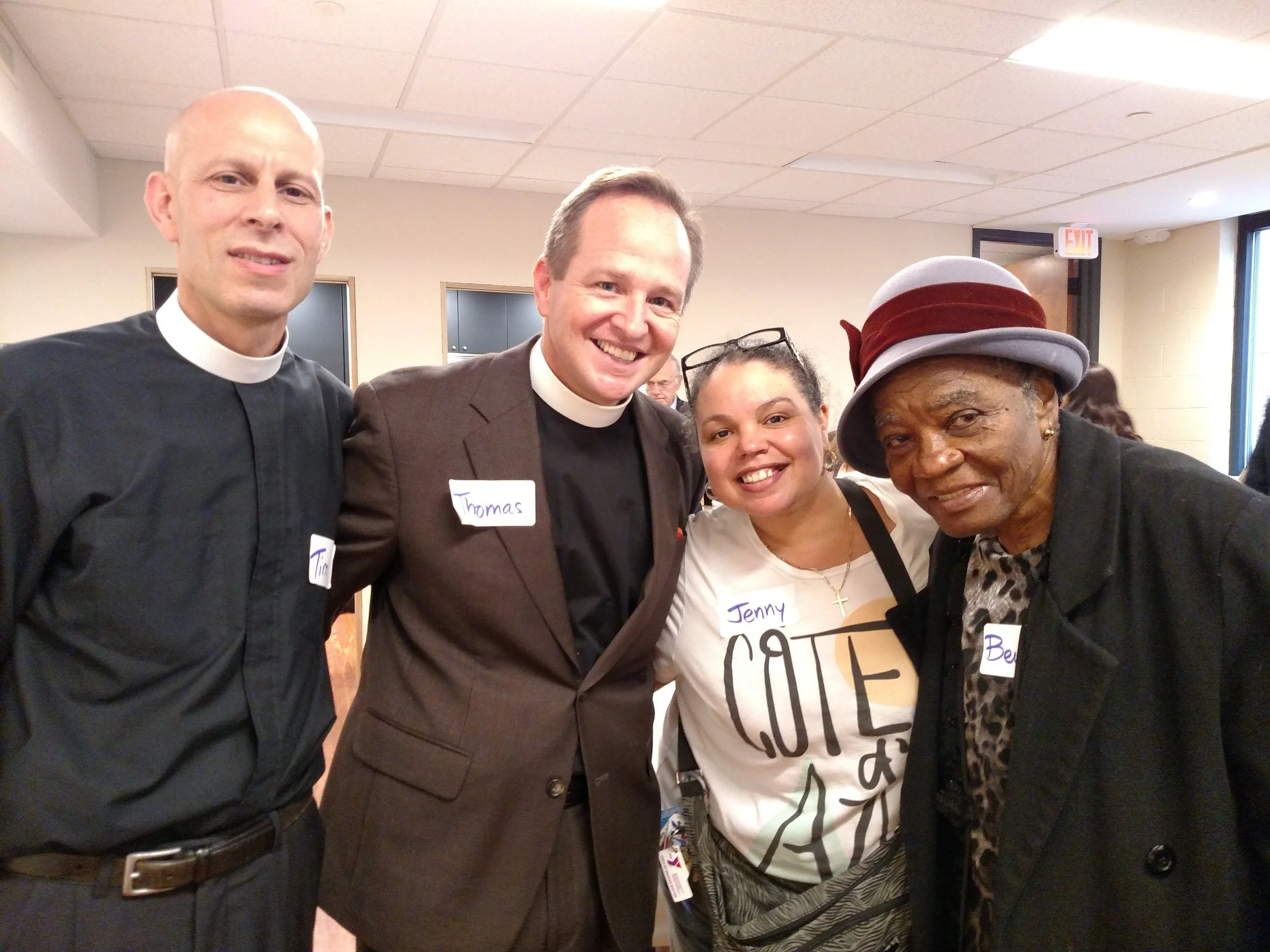Rev. Tim Crellin, Rev. Thomas Brown of Parish of the Epiphany, and Jenny Gray and Beulah Roach, longtime parishioners of St. Stephen's.
