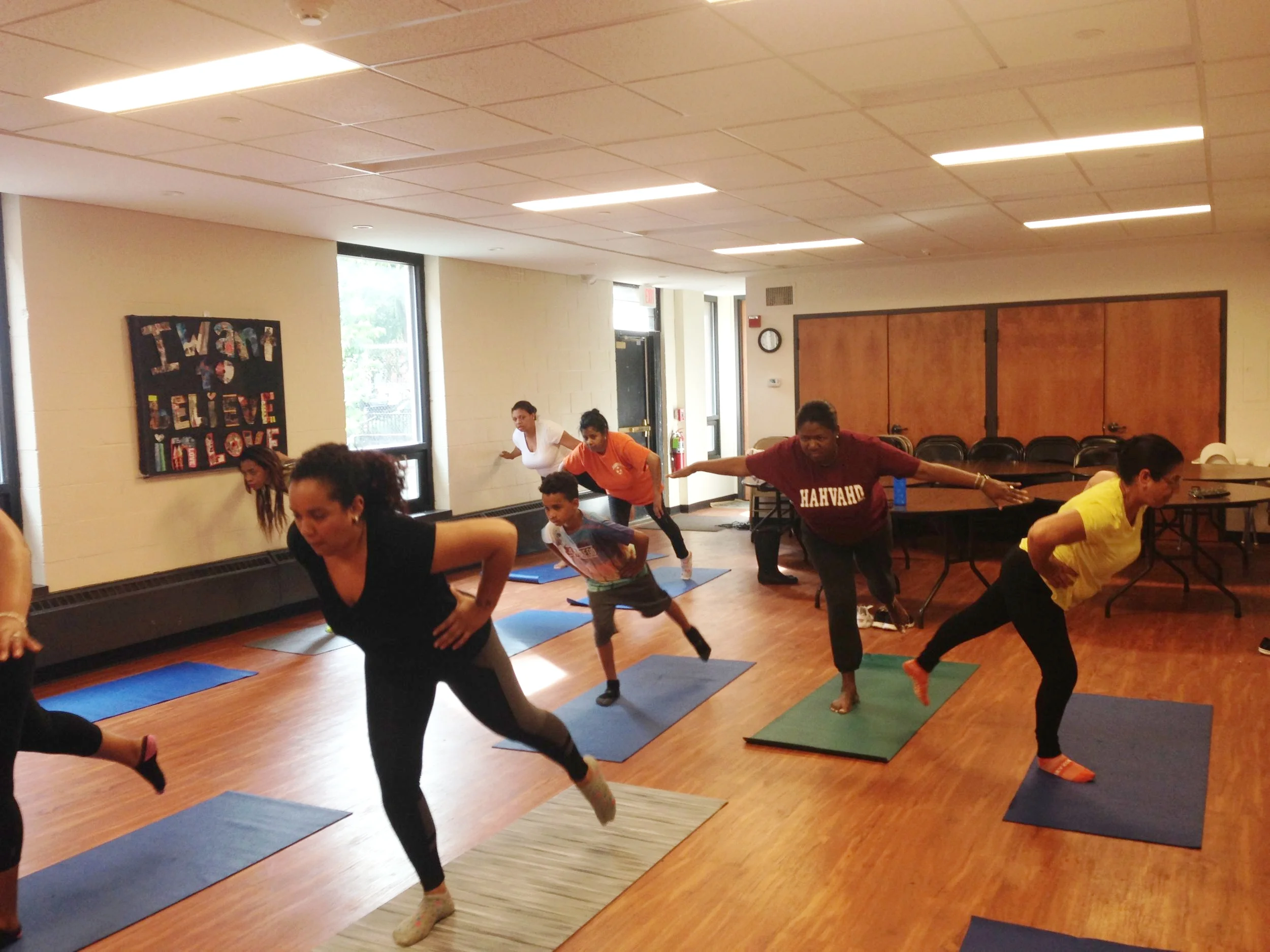 Parents relax with Yoga classes.
