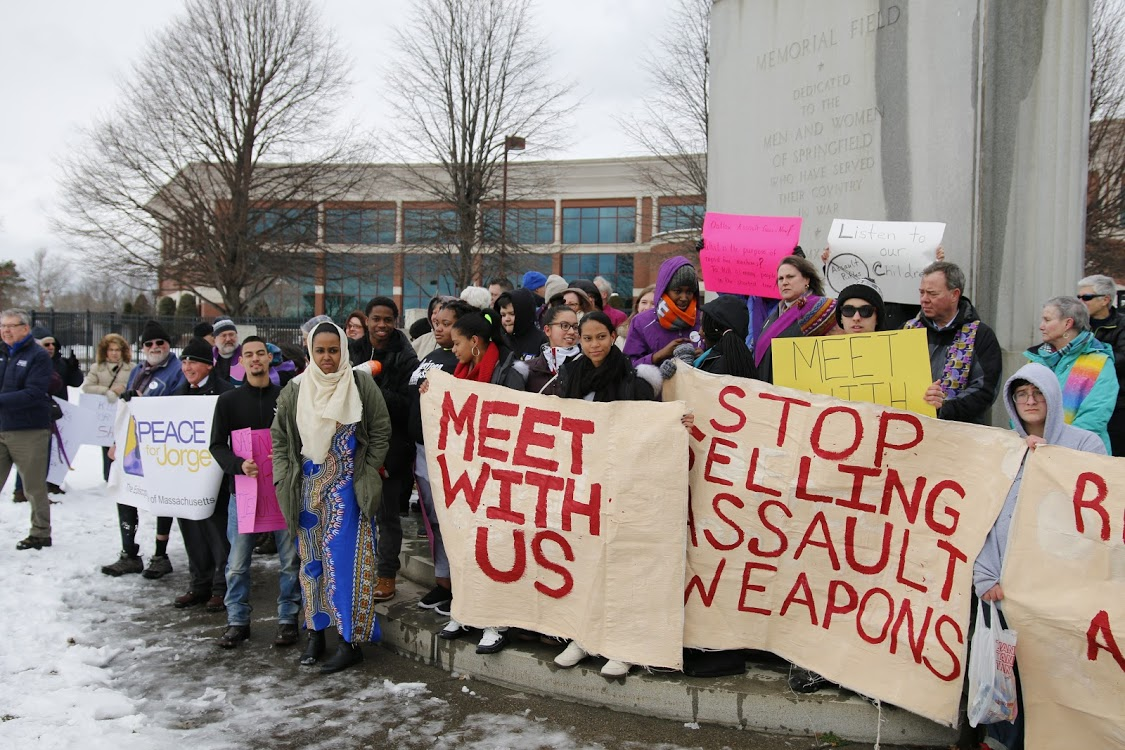B-PEACE for Jorge Campaign Leaders at Action at Smith and Wesson in Springfield / photo by Jonathon Leiner, JOIN for Justice
