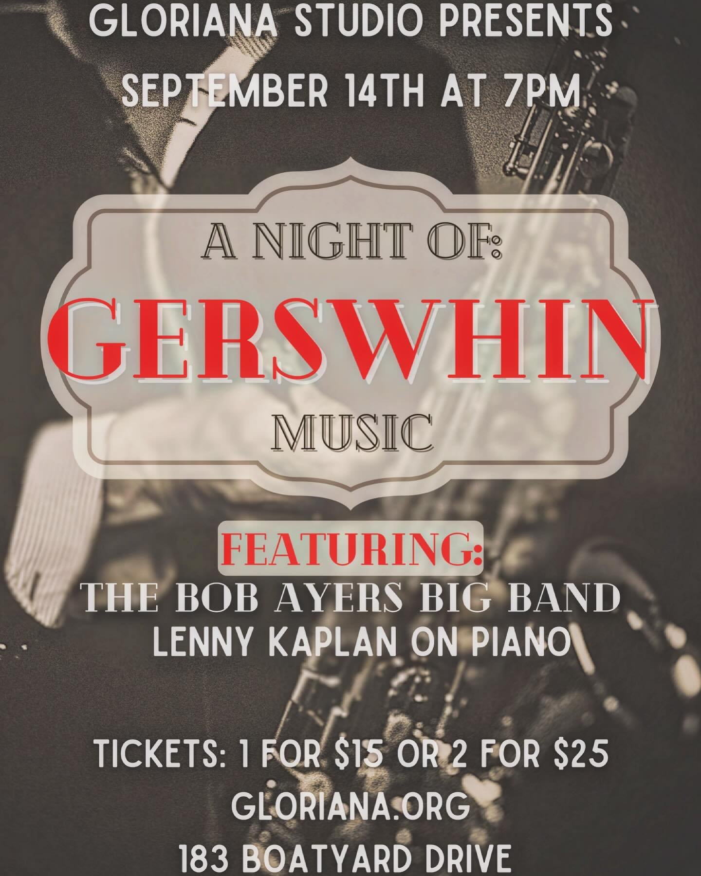 Join our live band and singers for a night of Gershwin&rsquo;s classics! Tickets available on our website.