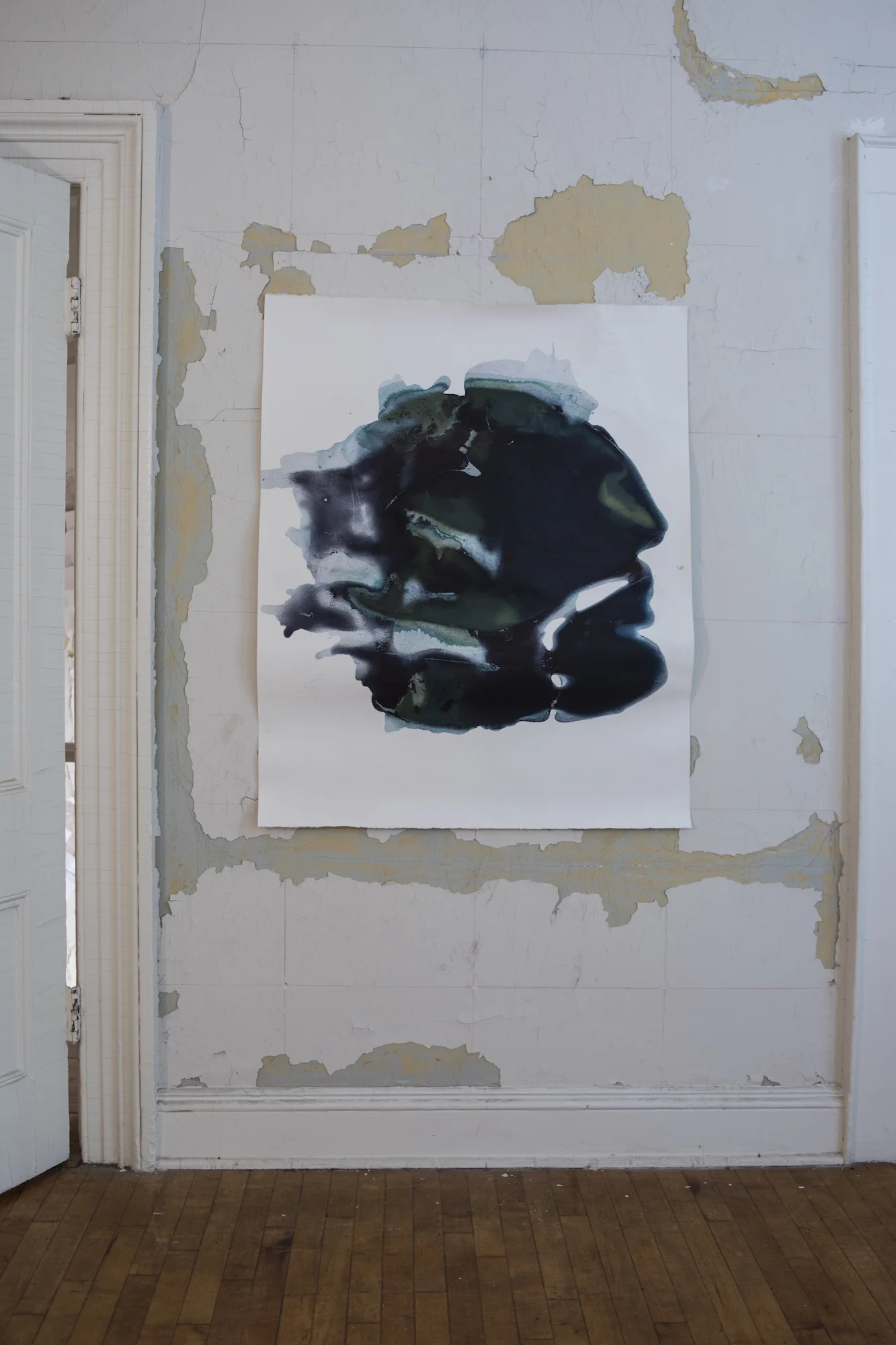 Seas and Turtle, No. 1, World 51" x 51" watercolor and acrylic with rain water and river water from Governor's Island, NYC on paper
