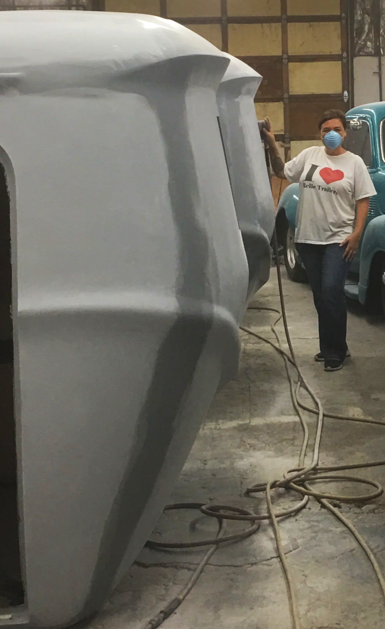 Jayne Barocela of Relic Trailers in Tacoma, WA working on one of her trailers