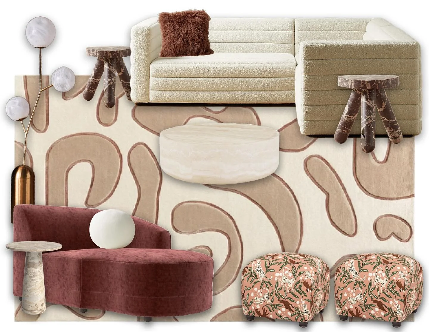 The great room mood boards from this whole house furnishings project have us 🤤 the warm color palette? The sexy shapes? Alll the textures and hints of animal print? Everything about it is just YES 👄🐆🧶