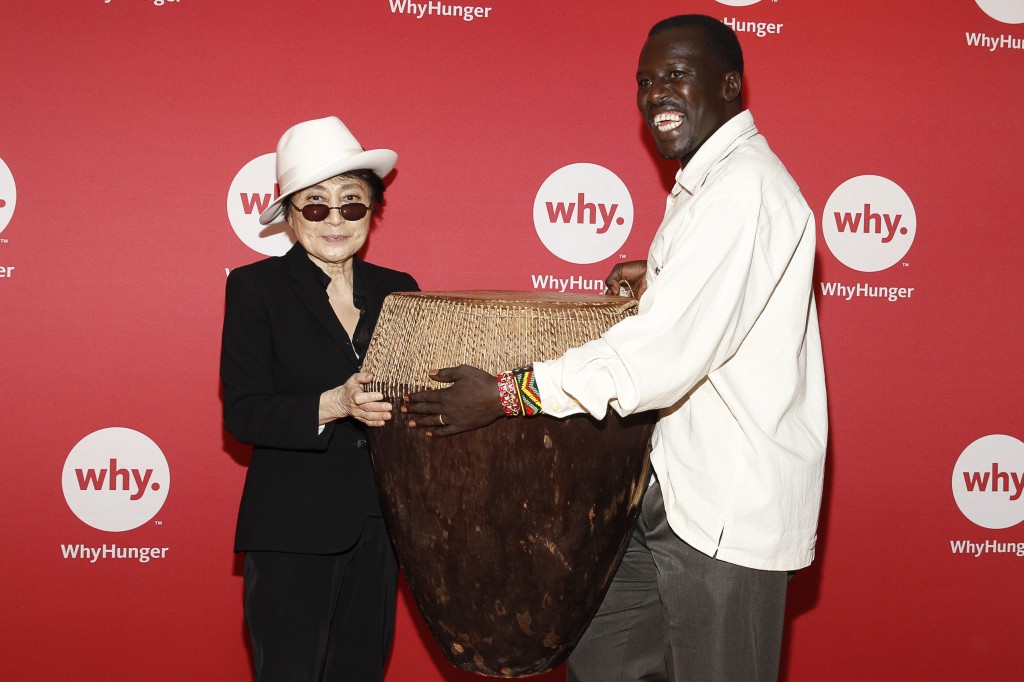 Hope North Founder Okello Sam with Yoko Ono. CEA client Hope North is a beneficiary of the Imagine There's No Hunger campaign. © WhyHunger