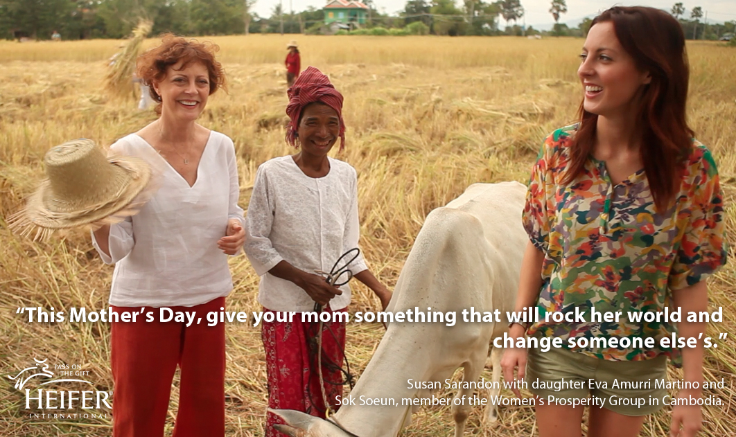 Susan Sarandon, Eve Amurri-Martino, and Heifer participant Sok Soeun © Cause Effect Agency