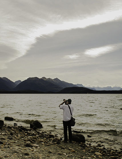 Photographing at Lake Manapouri, New Zealand. Photo by Barbara Van Winkle