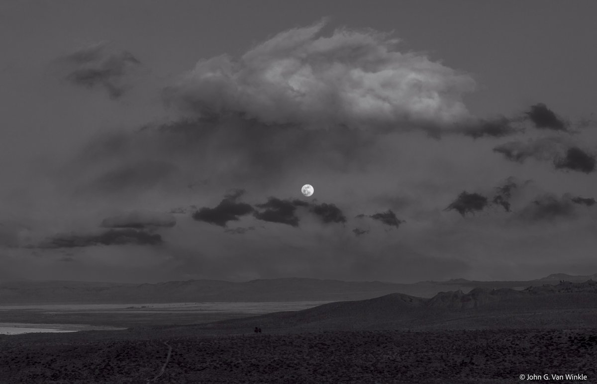 Mono Lake, Moonrise, and Clouds