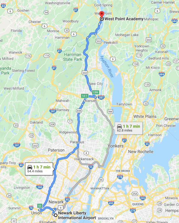 Travel time from EWR to West Point