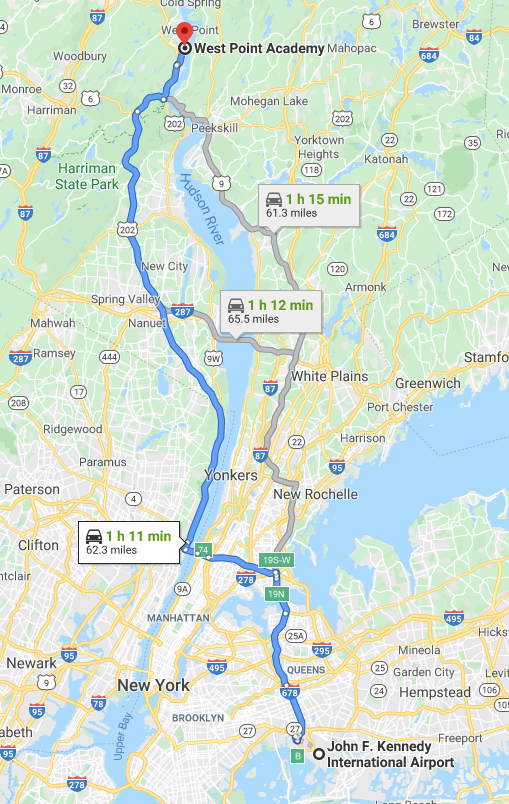 Travel Time from JFK to West Point