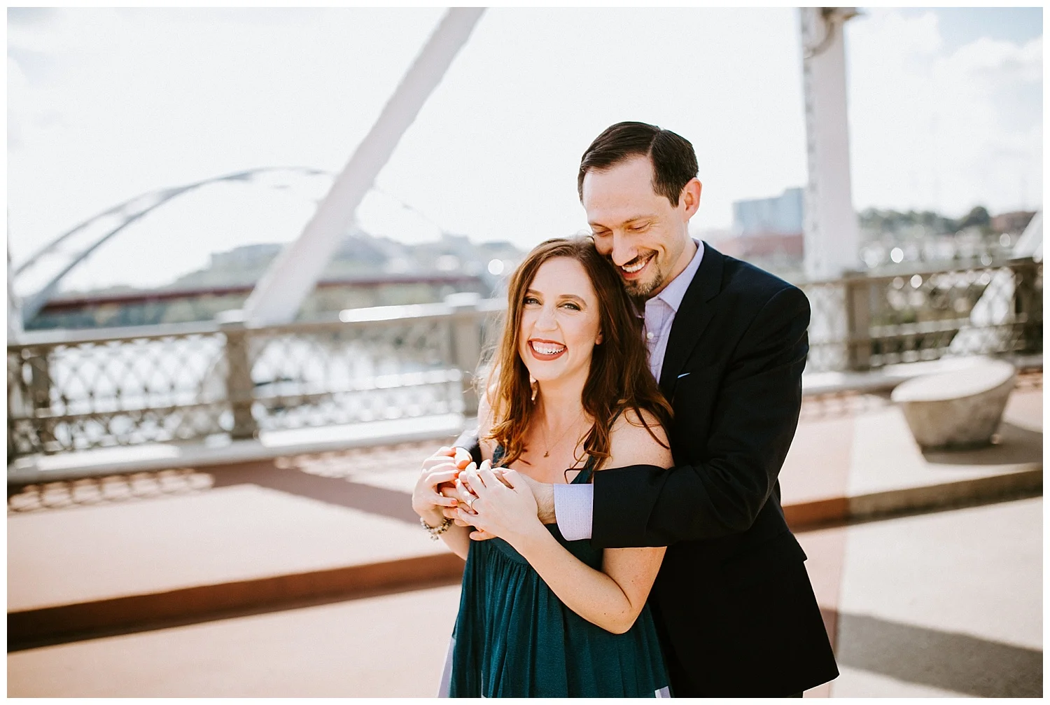 Pedestrian Bridge Engagement Session Downtown Nashville