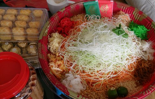 The multi-coloured Yusheng dish, a favourite on Chinese New Year