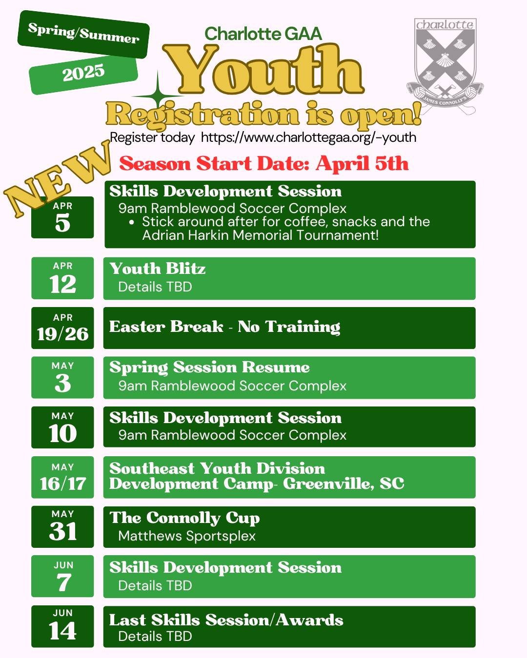 📅 The Youth Schedule for the 2025 season is HERE! The first sessions starts THIS Saturday, April 5th 🏐🏑

🎉 Get ready for a year of growth, fun, and unforgettable moments. Stay tuned &amp; stay involved! 💚 

Register through the link in our bio ?