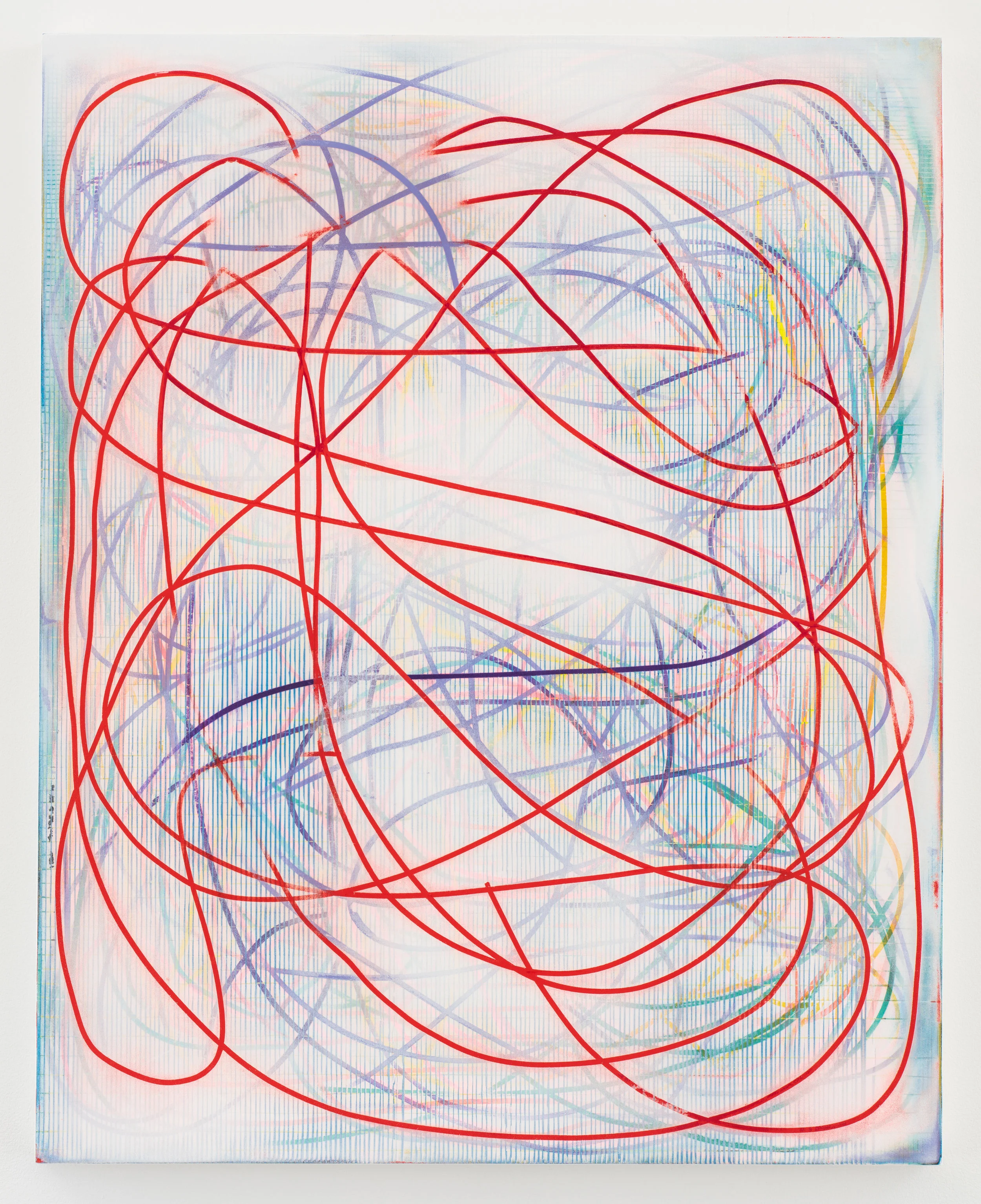 red line 30 inches x 24 inches acrylic on panel 2017