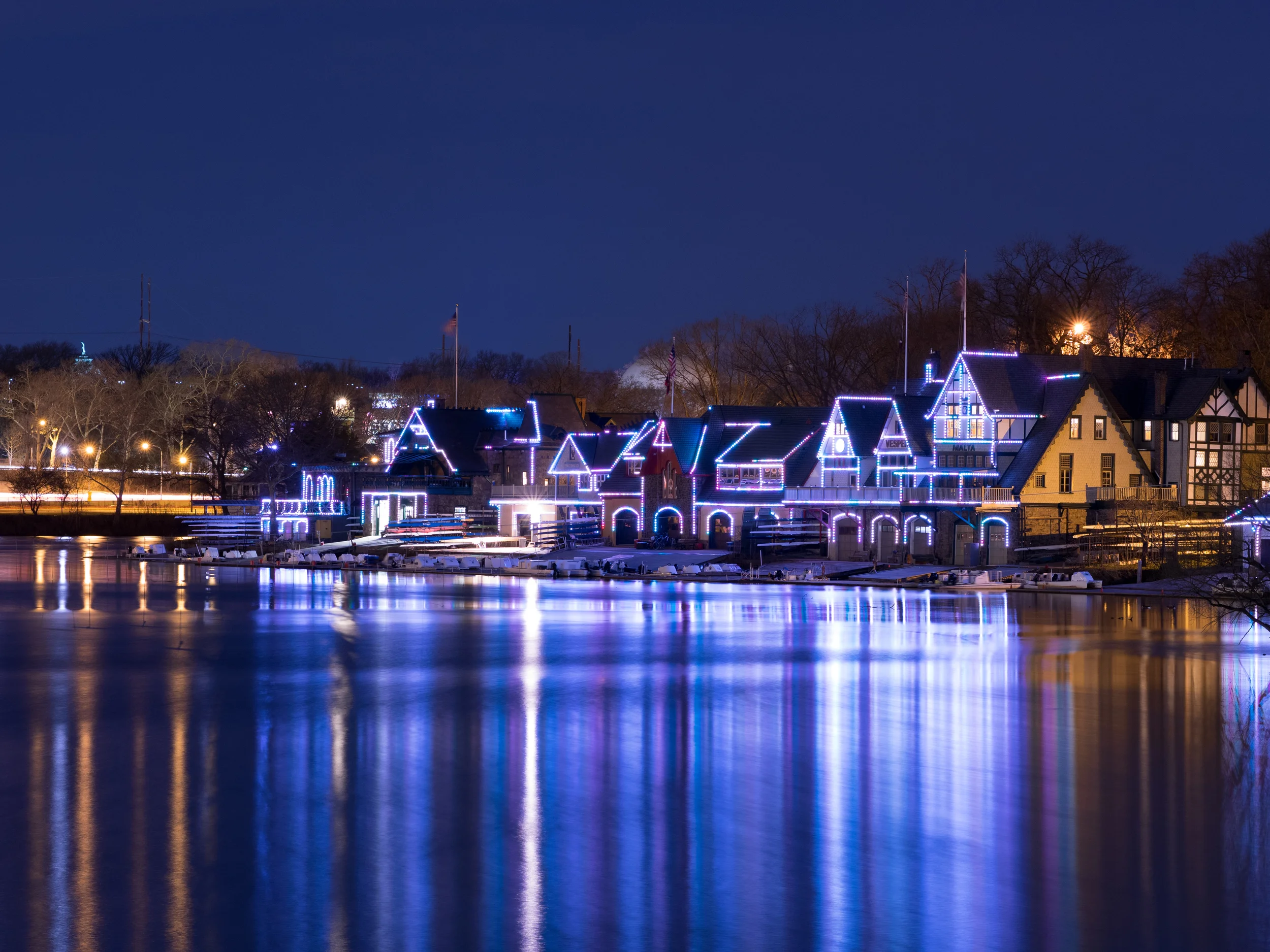 Philly Row houses at night