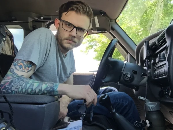 Sitting in the Ranger while on tour in support of The Lesser-Known Tristan Omand, May 2016.&nbsp;