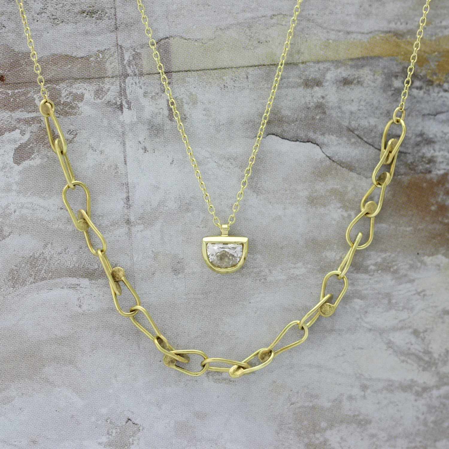 Sophie Hughes Shield Diamond Solitaire and Dot Chain Necklace.jpg