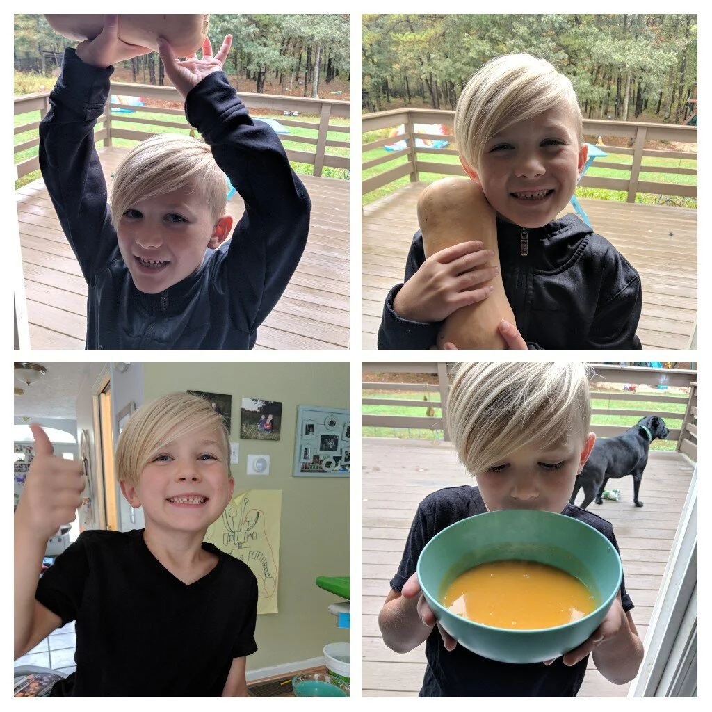 A First Year completely his choice for his monthly October Home Assignment…. Squash soup for his family.