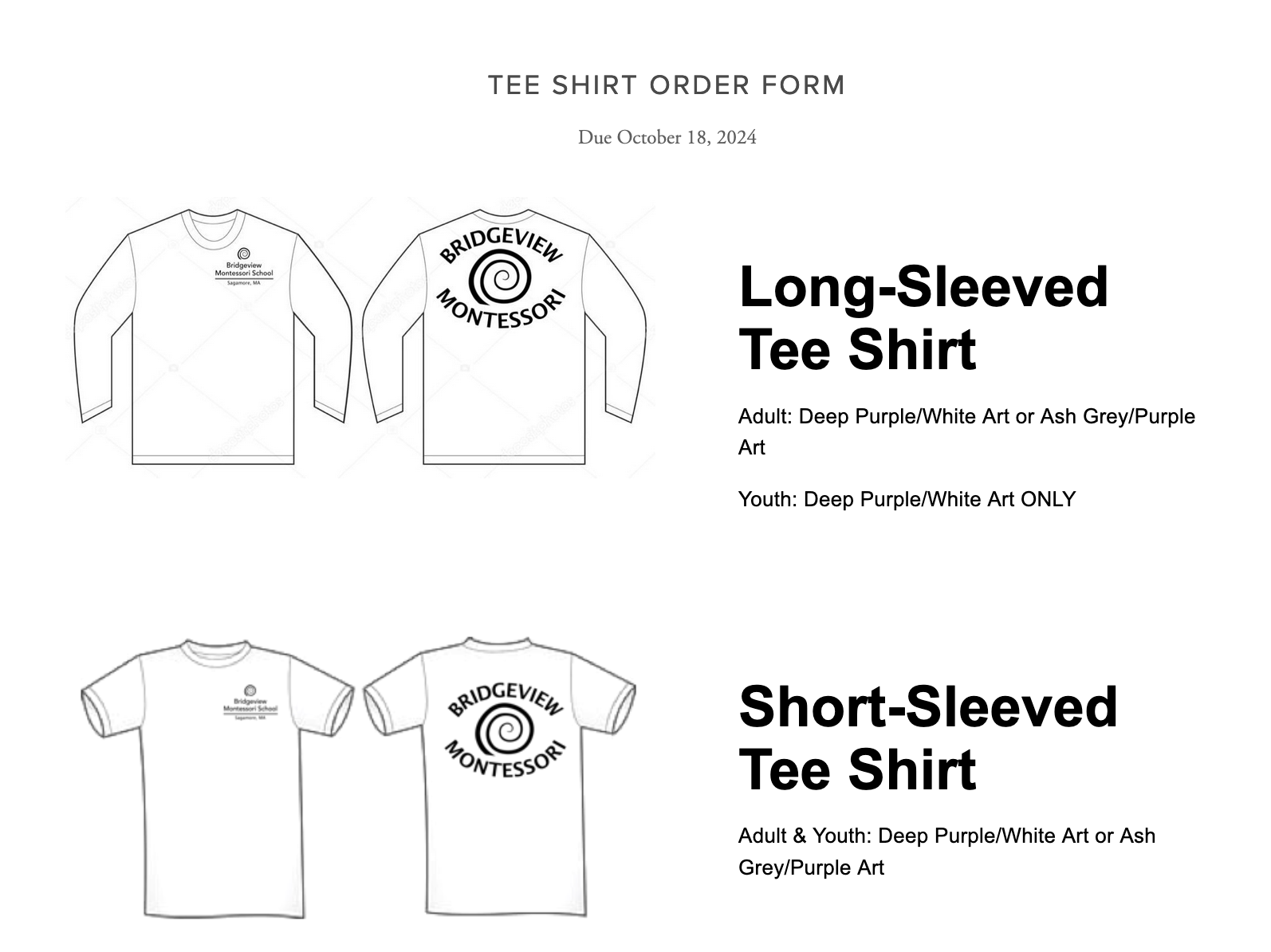 Tee Shirt Orders and Payment Due