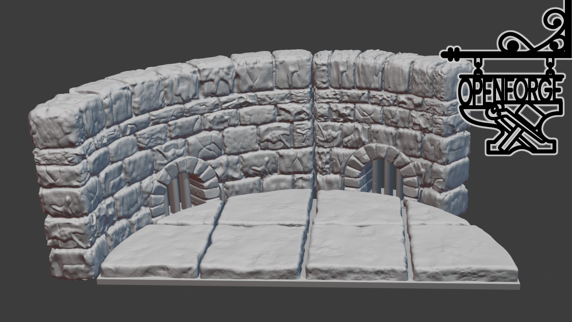 Concave curved Dungeon Stone wall with drains