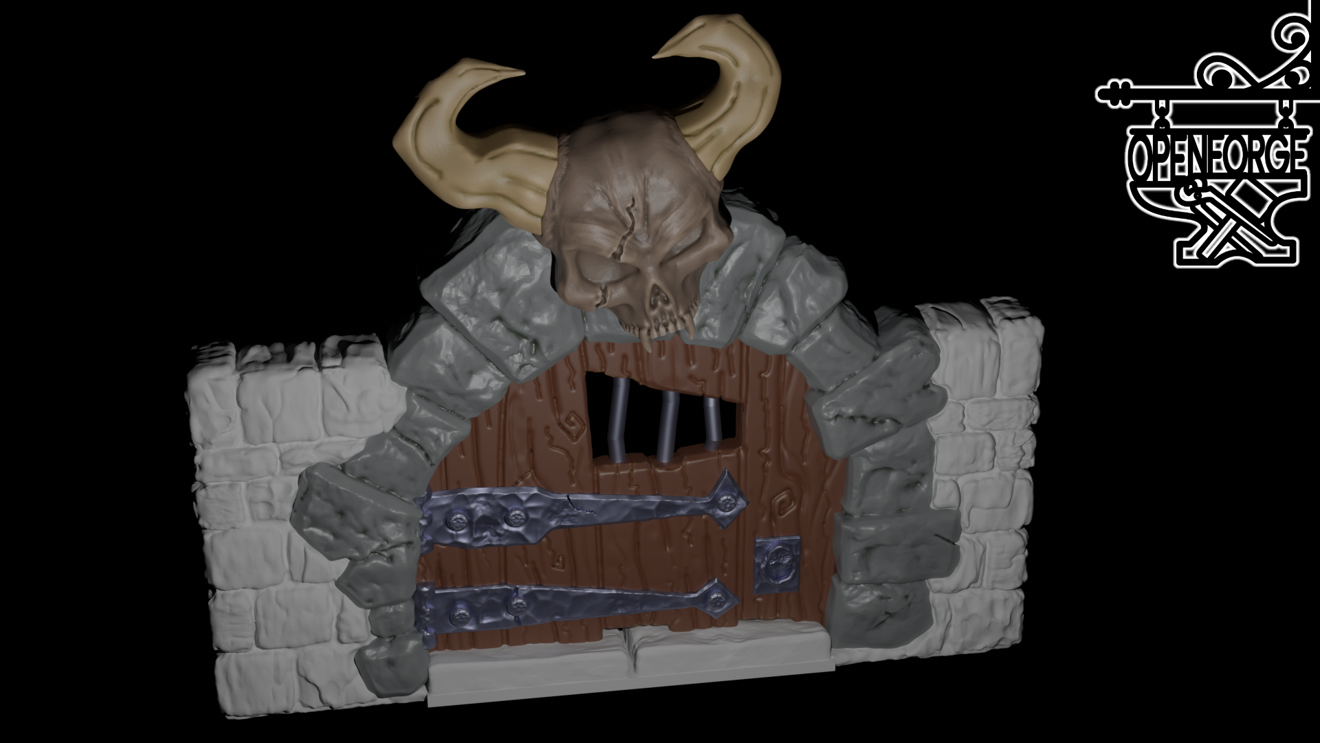 Wood door with skull overhang