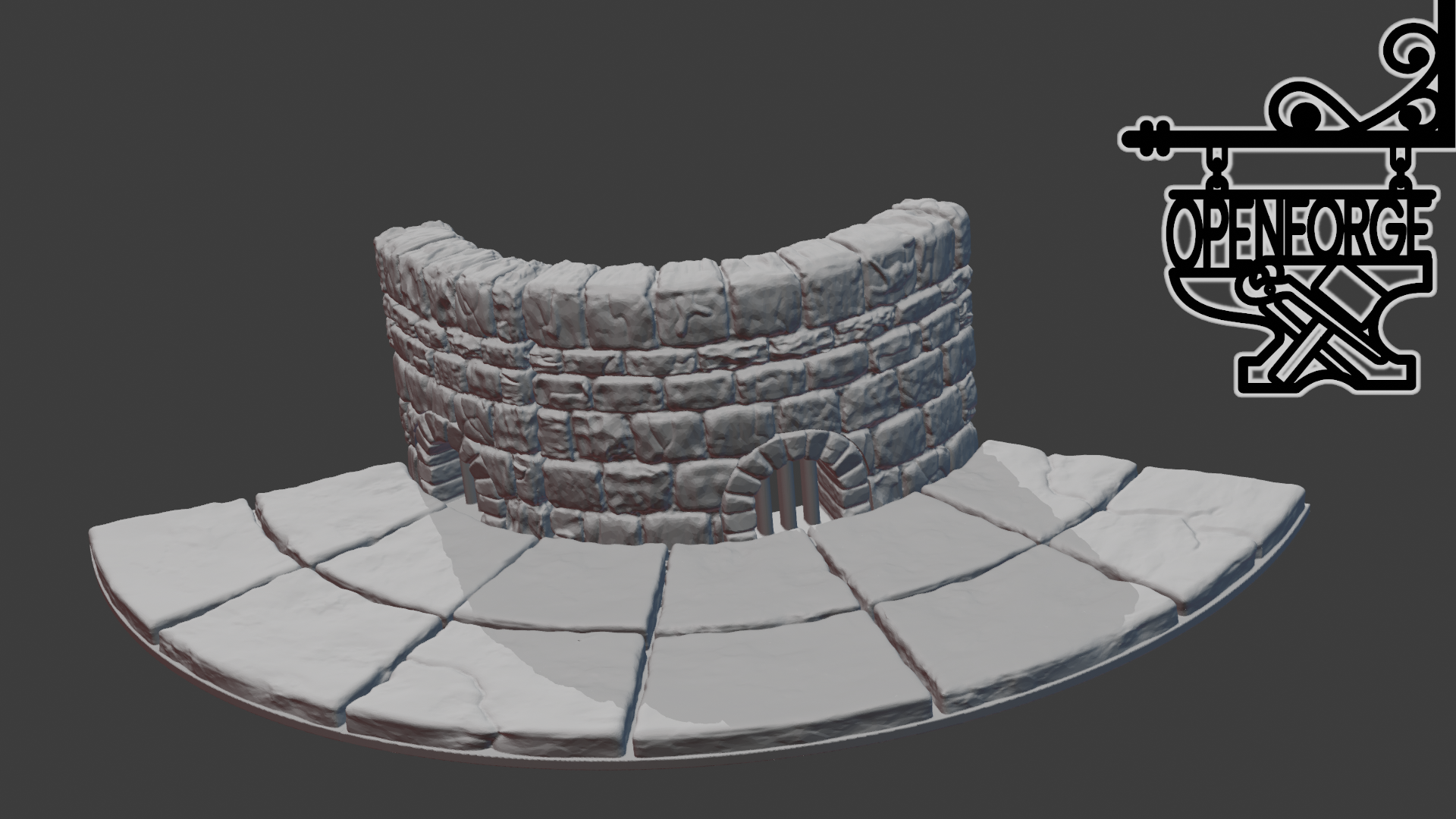 Convex curved Dungeon Stone wall with drain