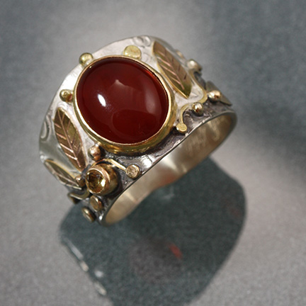 Ring: Carnelian, Citrine with gold leaves and vines
