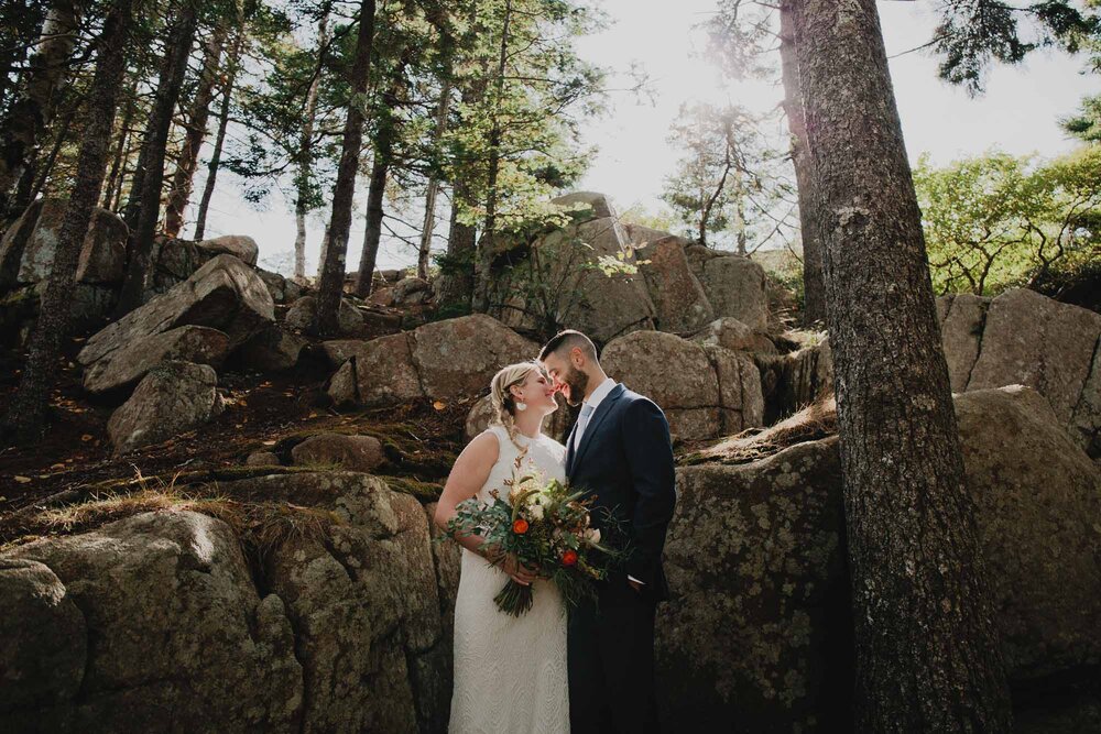 Autumn wedding in Acadia in the woods