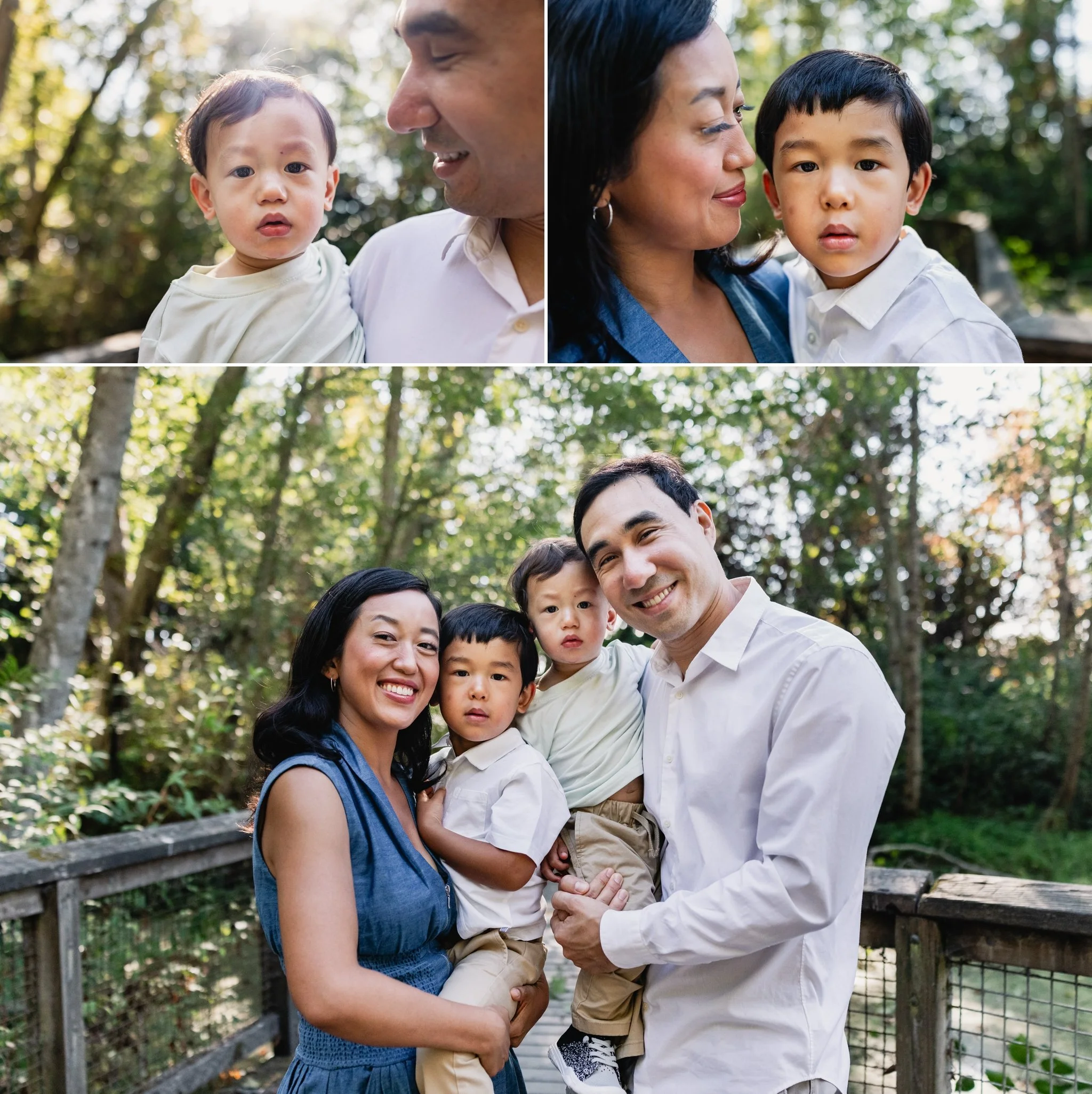 Seattle family photographer captures parents and two young children outdoors.